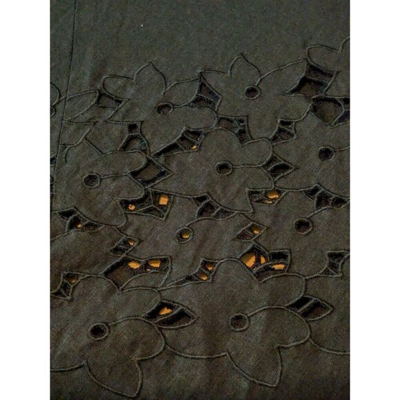 Womens Plus Size 24 Linen Blend Lined Maxi Skirt Black Eyelet Hem Zip Closure - Picture 3 of 7